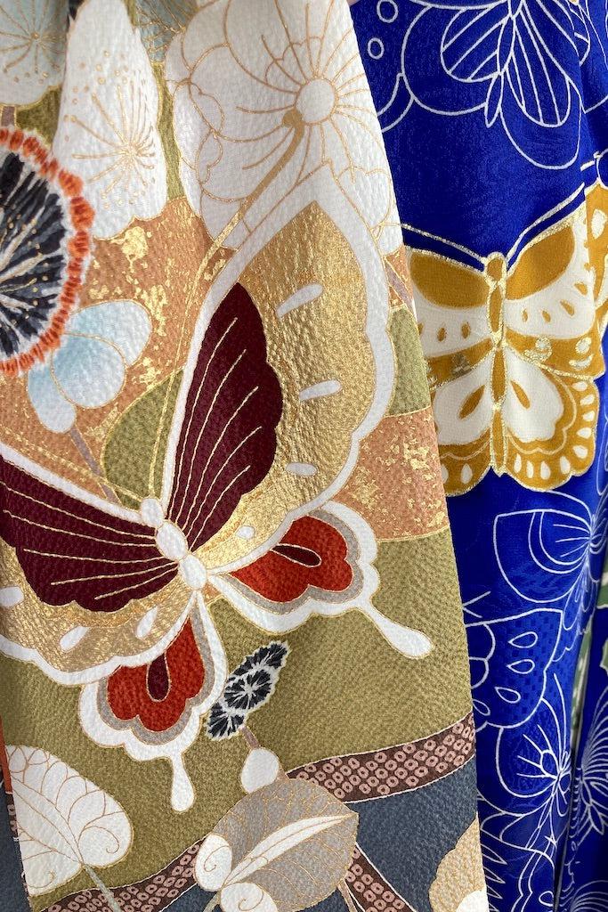 Vintage Royal Blue Butterflies Silk Kimono-ThisBlueBird
