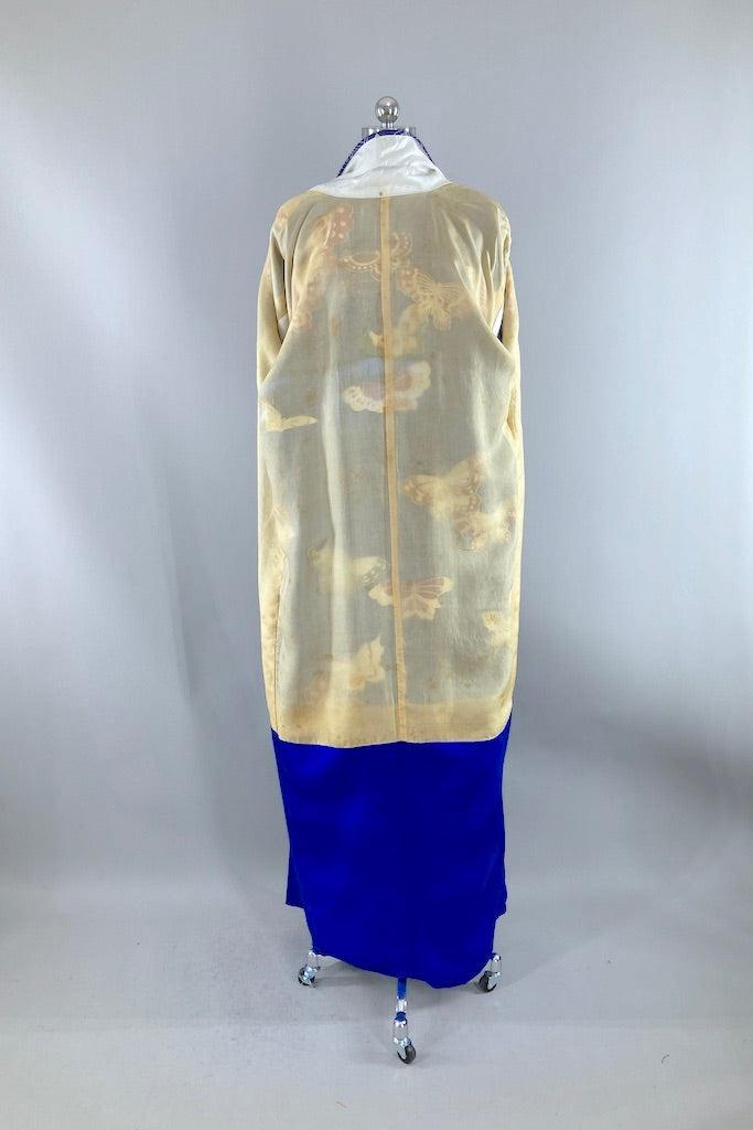 Vintage Royal Blue Butterflies Silk Kimono-ThisBlueBird
