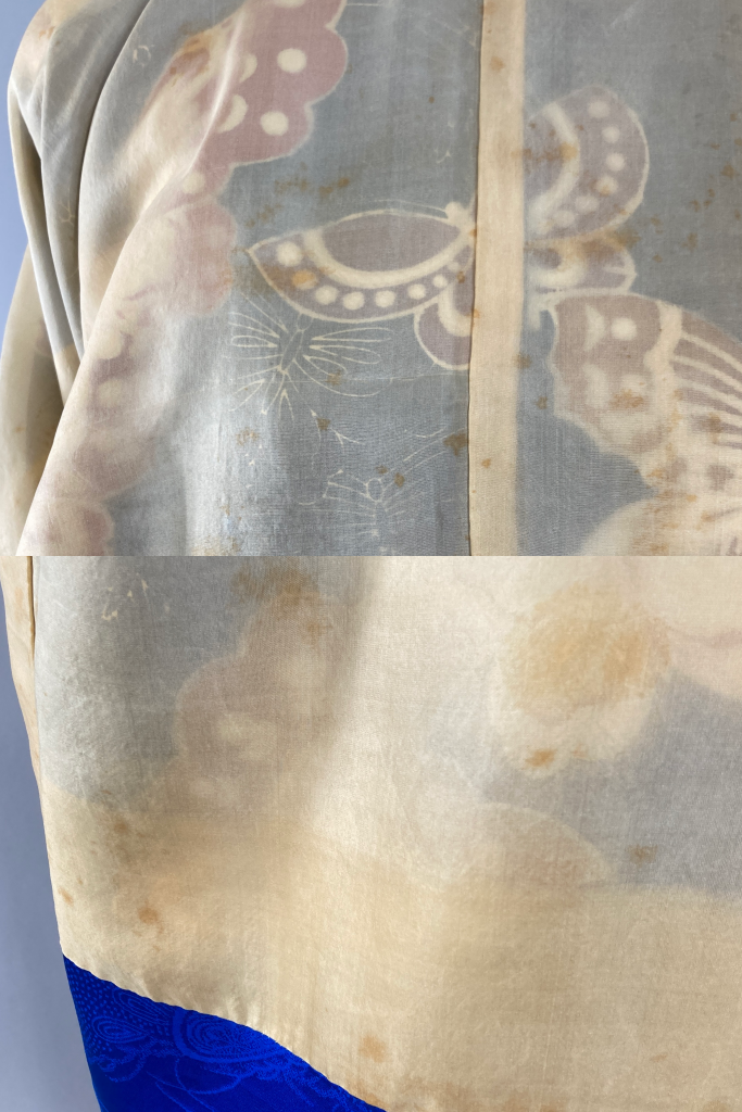 Vintage Royal Blue Butterflies Silk Kimono-ThisBlueBird