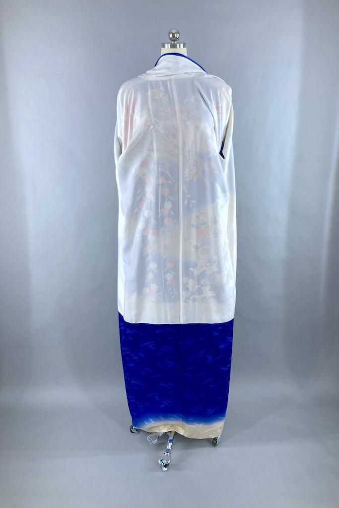 Vintage Royal Blue Floral Silk Furisode Kimono-ThisBlueBird