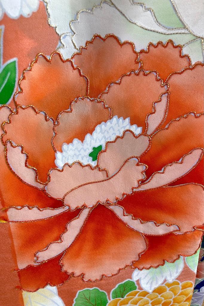 Vintage Royal Blue Floral Silk Furisode Kimono-ThisBlueBird