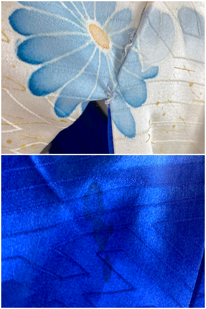 Vintage Royal Blue Floral Silk Furisode Kimono-ThisBlueBird