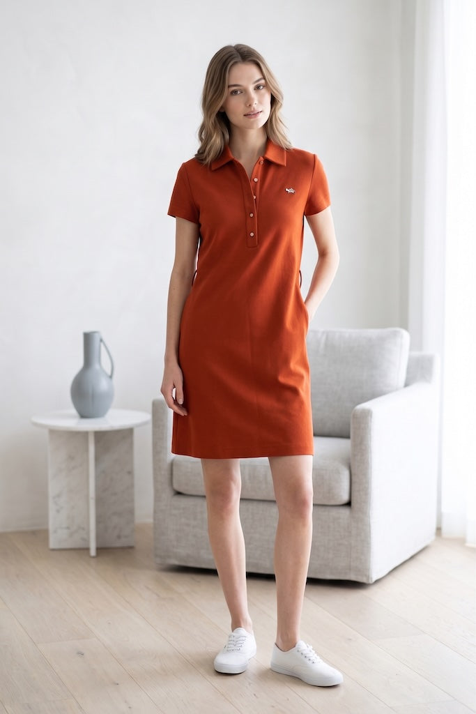 Vintage Rust Orange Polo Shirt Dress-ThisBlueBird