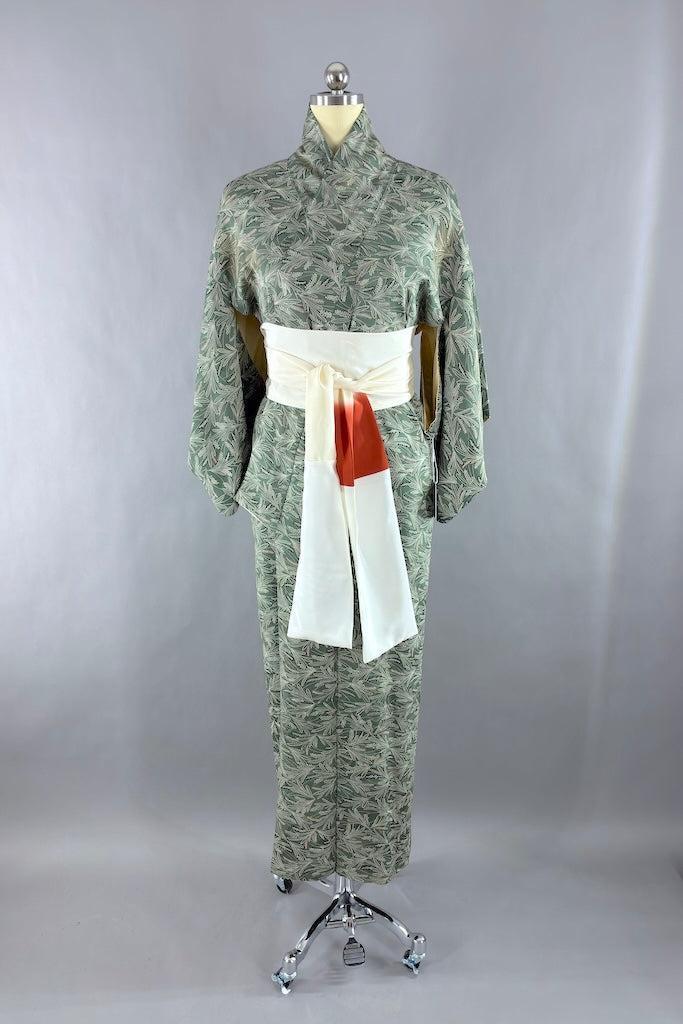 Vintage Sage Green Silk Kimono Robe-ThisBlueBird