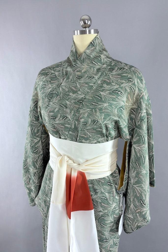 Vintage Sage Green Silk Kimono-ThisBlueBird