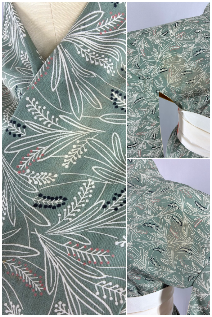 Vintage Sage Green Silk Kimono-ThisBlueBird