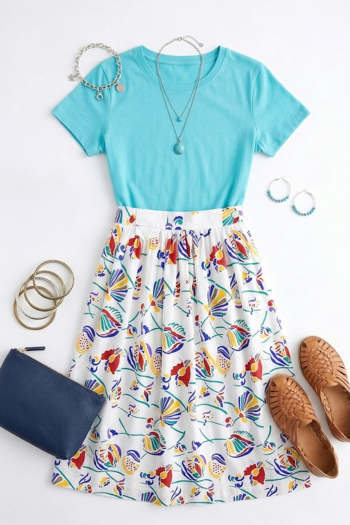 Vintage Seashell Print 80s Skirt-ThisBlueBird