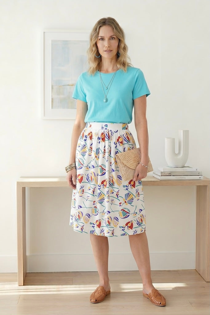 Vintage Seashell Print 80s Skirt-ThisBlueBird