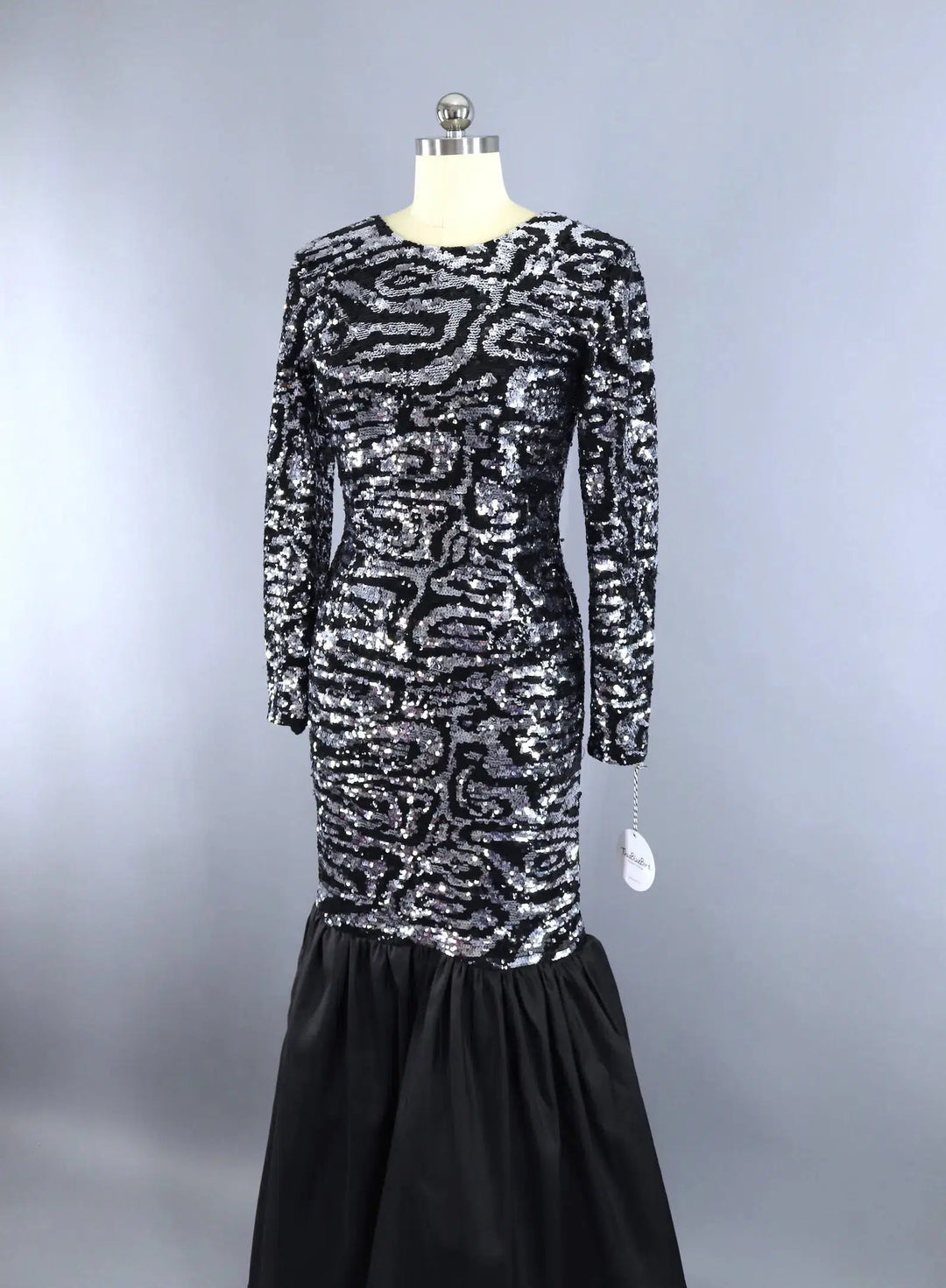 Vintage Sequined Black Evening Gown-ThisBlueBird