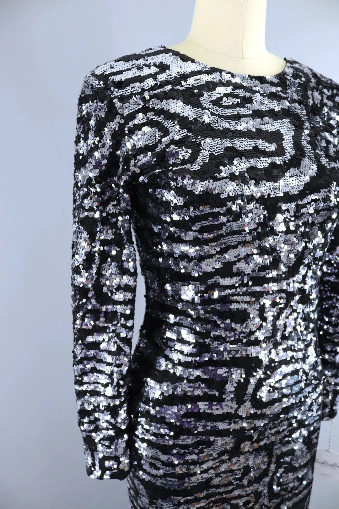 Vintage Sequined Black Evening Gown-ThisBlueBird