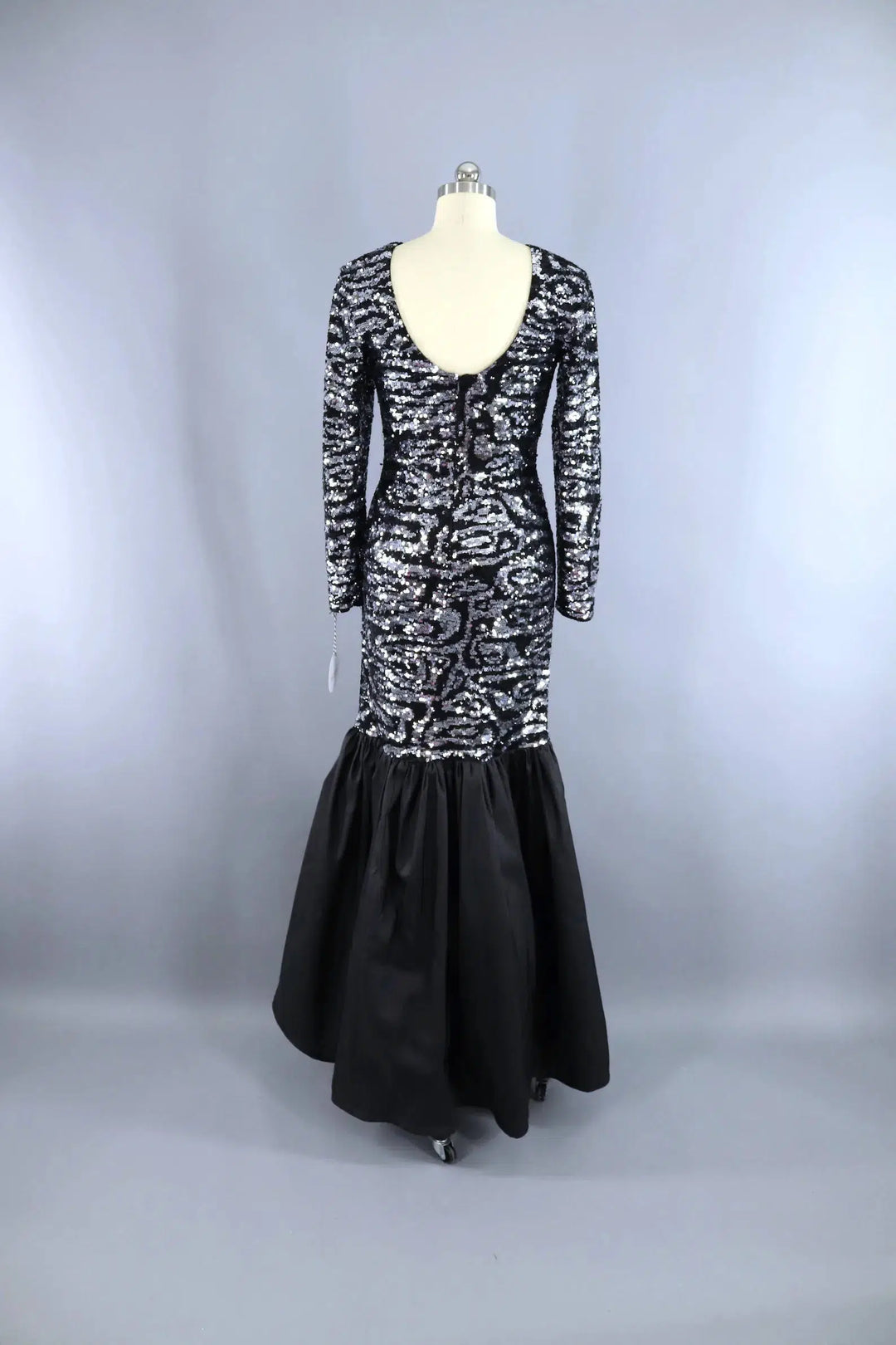 Vintage Sequined Black Evening Gown-ThisBlueBird