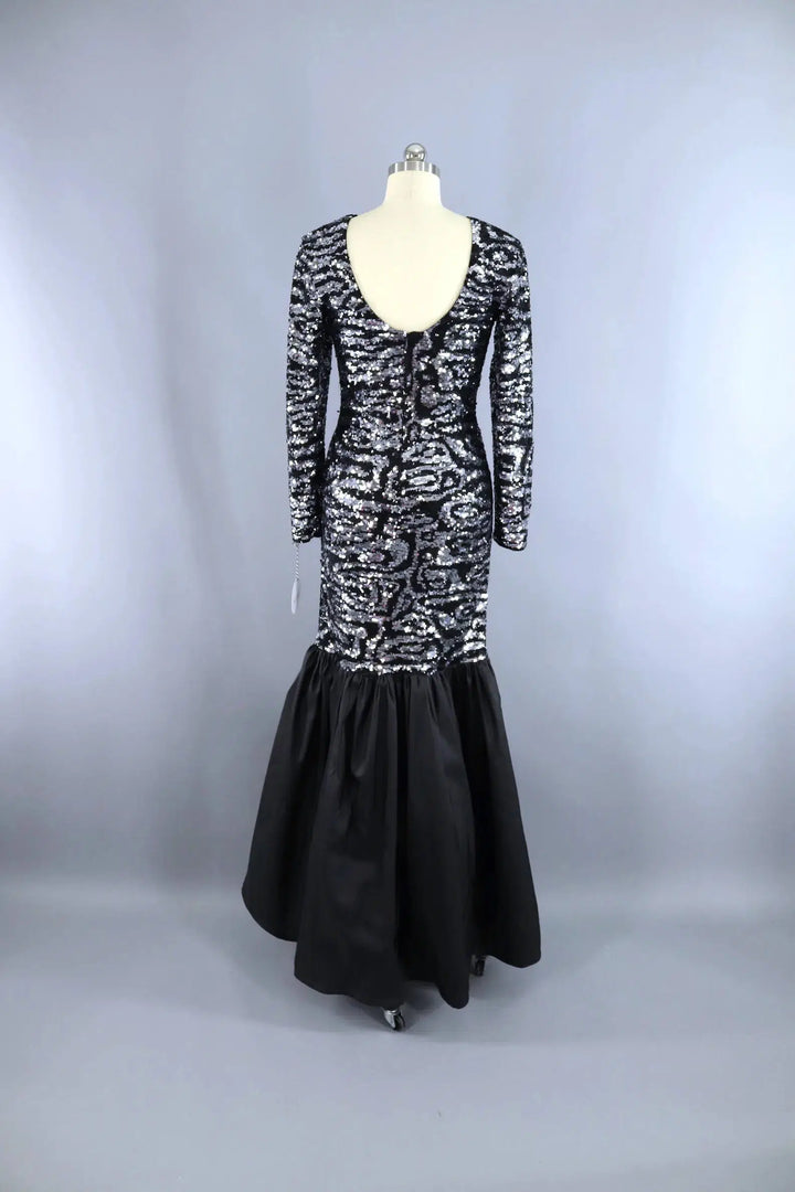 Vintage Sequined Black Evening Gown-ThisBlueBird