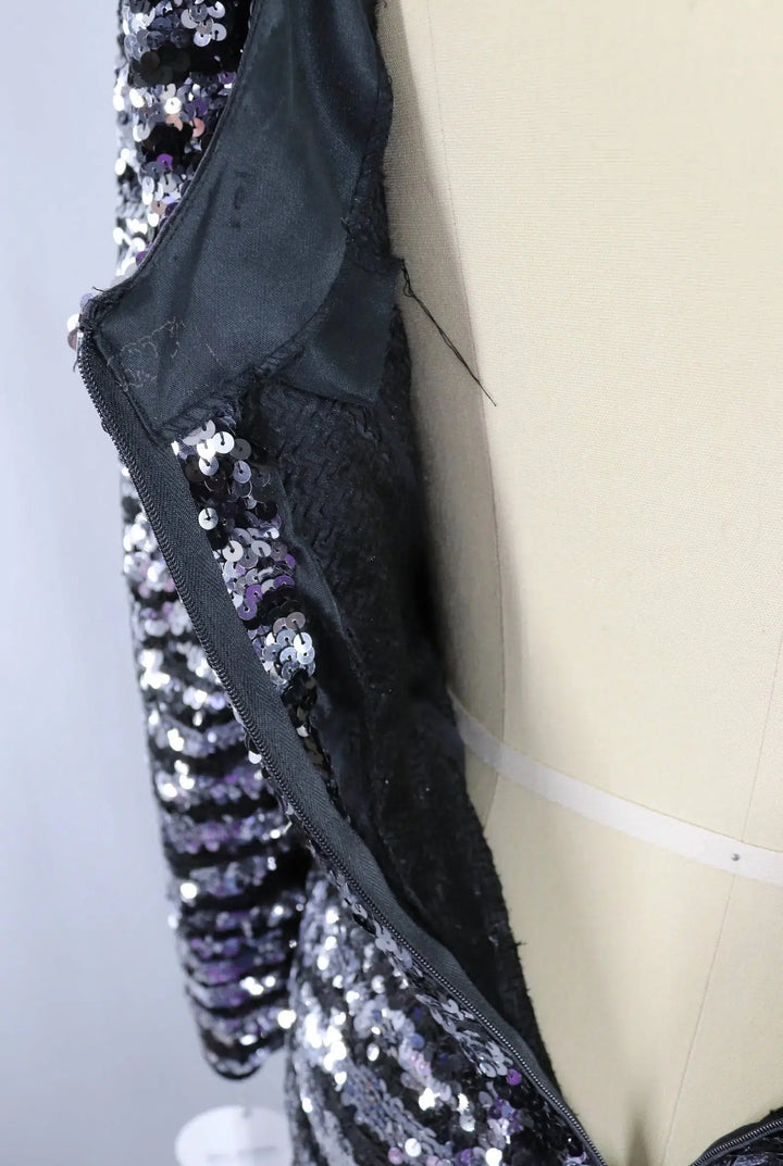 Vintage Sequined Black Evening Gown-ThisBlueBird