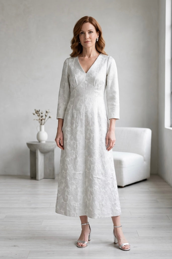 Vintage Silver Brocade Maxi Dress-ThisBlueBird
