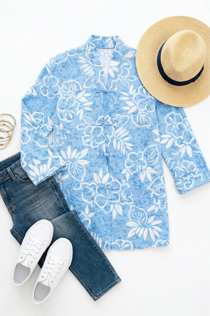 Vintage Sky Blue Asian Tunic-ThisBlueBird