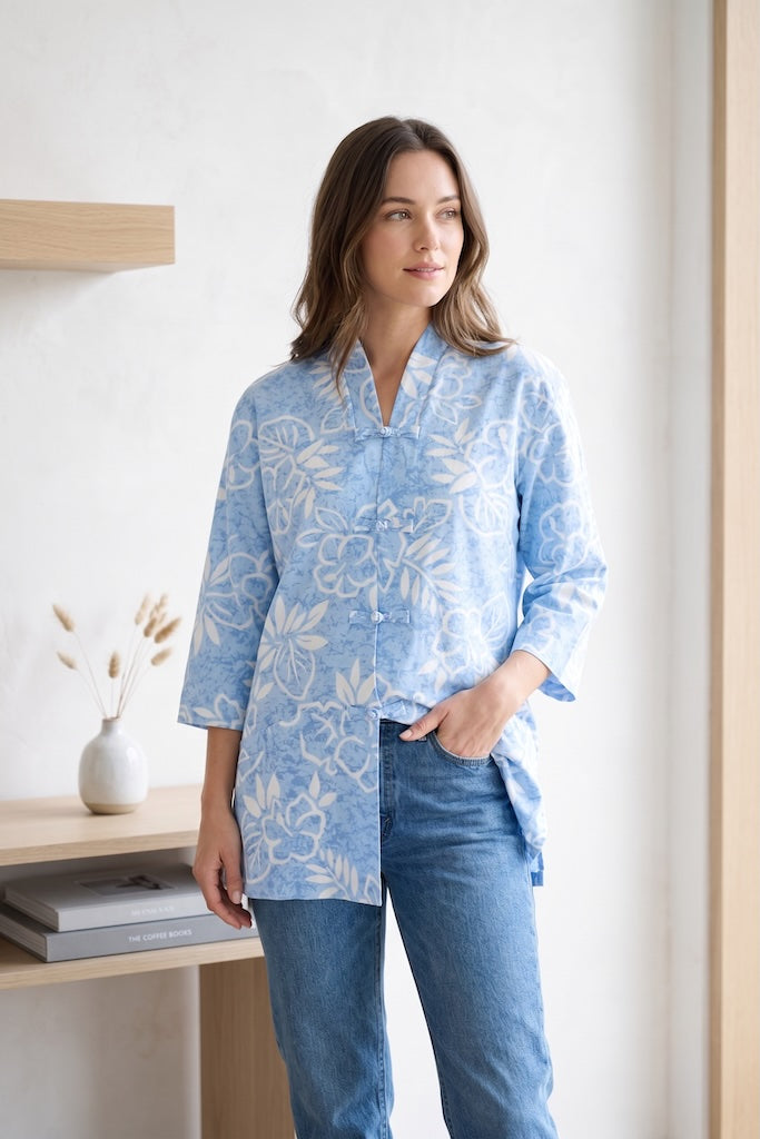 Vintage Sky Blue Asian Tunic-ThisBlueBird
