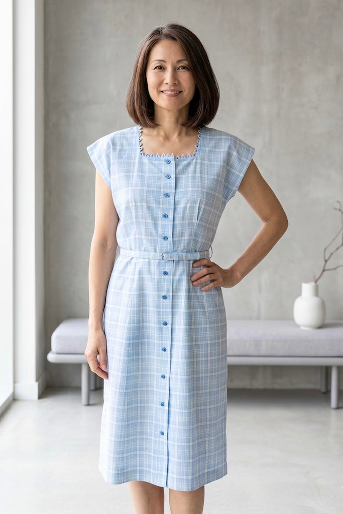 Vintage Sky Blue Cotton Dress-ThisBlueBird