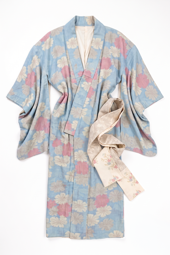Vintage Sky Blue Floral Kimono Robe-ThisBlueBird
