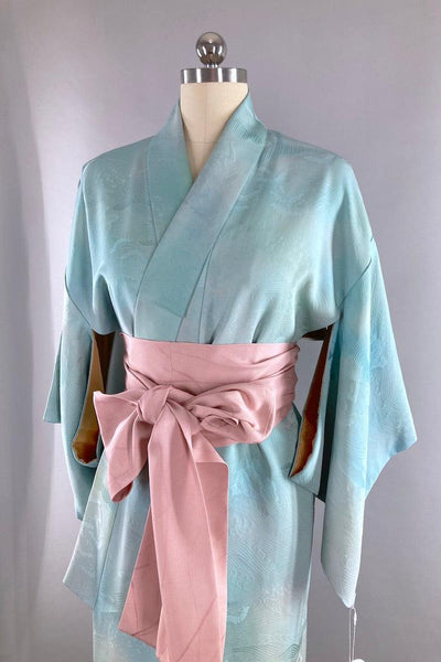 Vintage Sky Blue Ombre Silk Kimono-ThisBlueBird