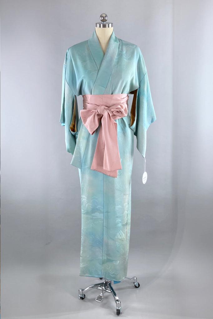 Vintage Sky Blue Ombre Silk Kimono-ThisBlueBird