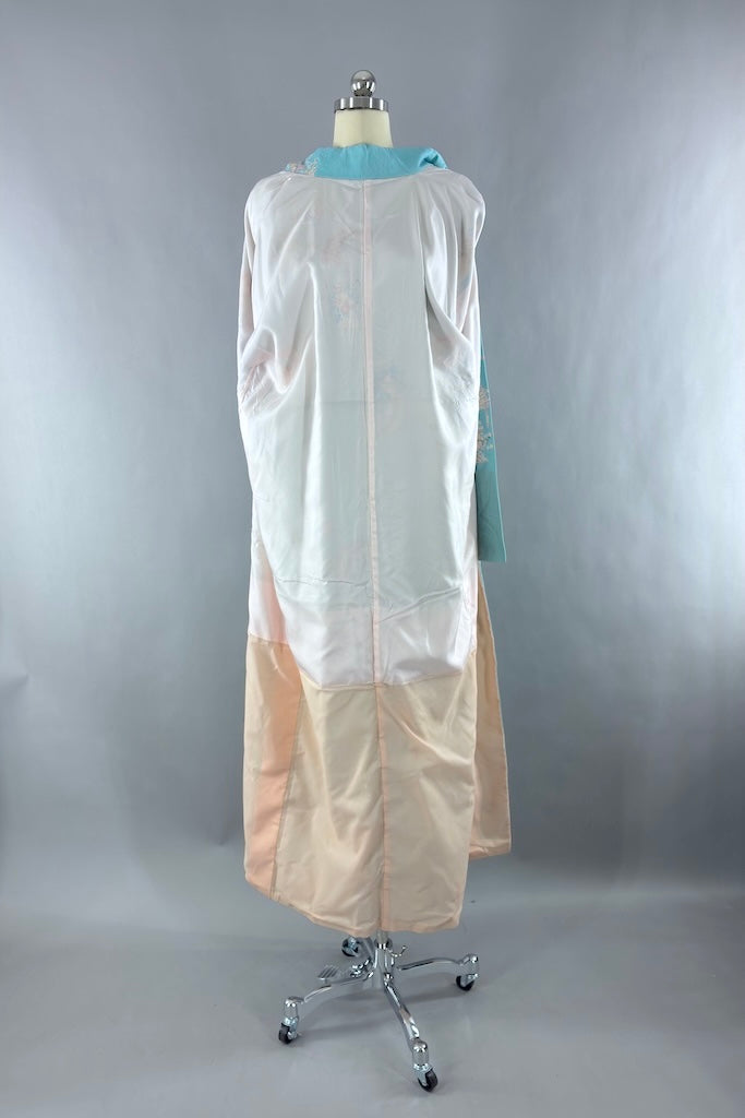Vintage Sky Blue Silk Kimono Robe-ThisBlueBird