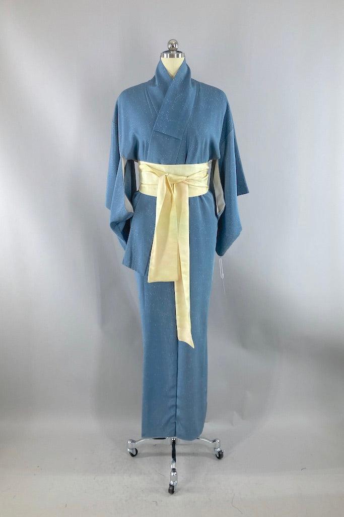 Vintage Slate Blue Gray Kimono Robe-ThisBlueBird