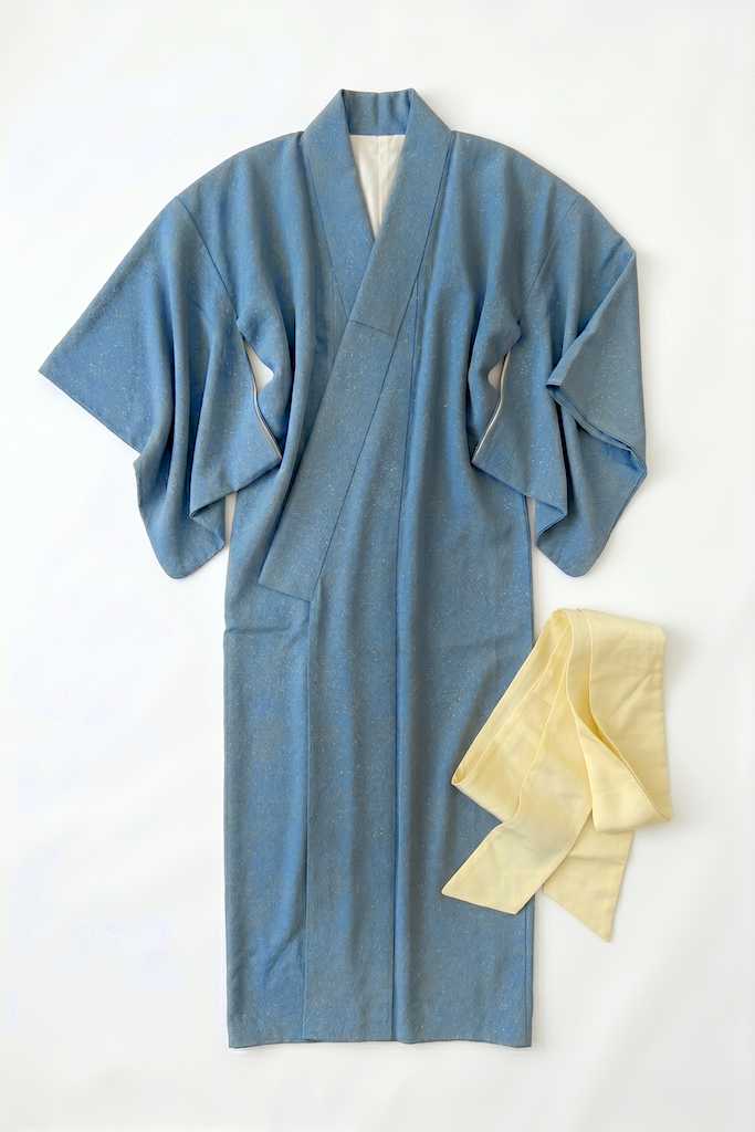Vintage Slate Blue Gray Kimono Robe-ThisBlueBird