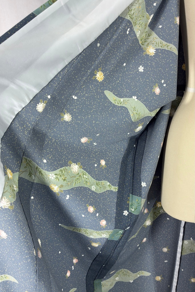 Vintage Slate Blue Summer Silk Kimono Robe-ThisBlueBird
