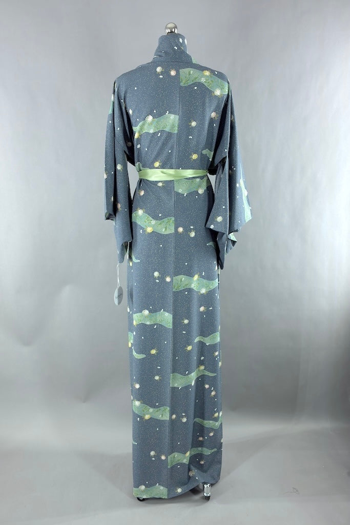 Vintage Slate Blue Summer Silk Kimono Robe-ThisBlueBird