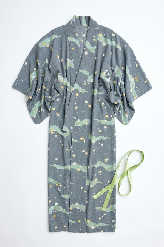 Vintage Slate Blue Summer Silk Kimono Robe-ThisBlueBird