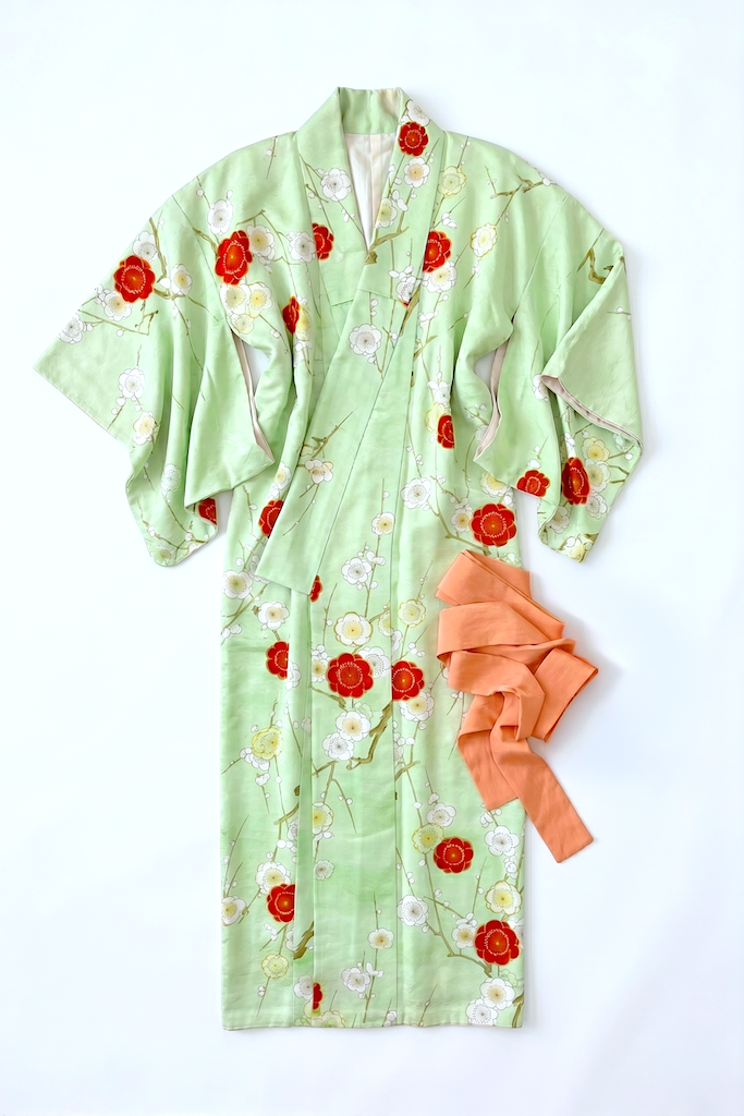 Vintage Spring Green Floral Kimono Robe-ThisBlueBird