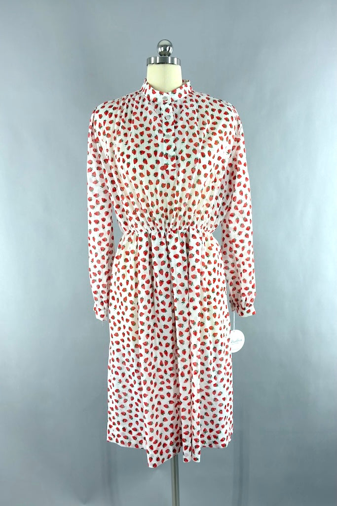 Vintage Strawberry Print Day Dress-ThisBlueBird