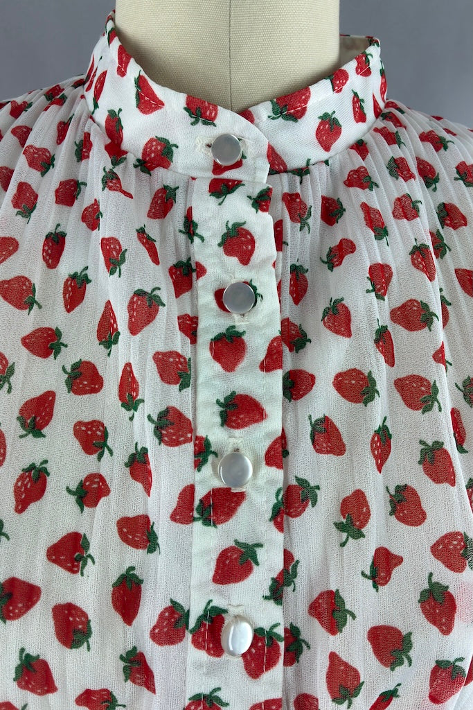 Vintage Strawberry Print Day Dress-ThisBlueBird