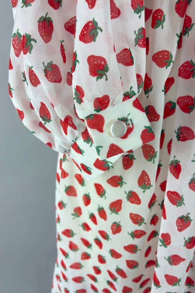Vintage Strawberry Print Day Dress-ThisBlueBird