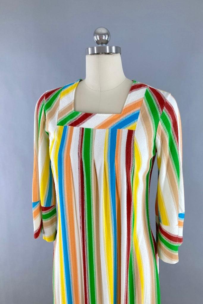 Vintage Striped Terry Caftan Dress-ThisBlueBird