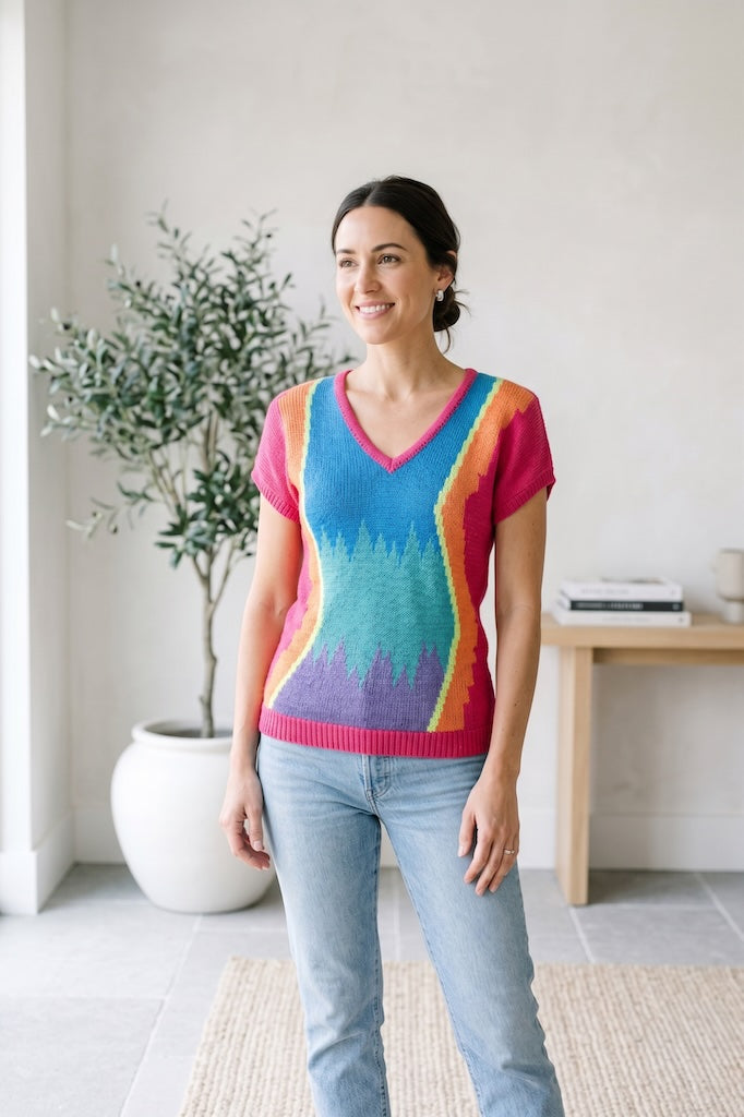 Vintage Summer Rainbow Knit Top-ThisBlueBird