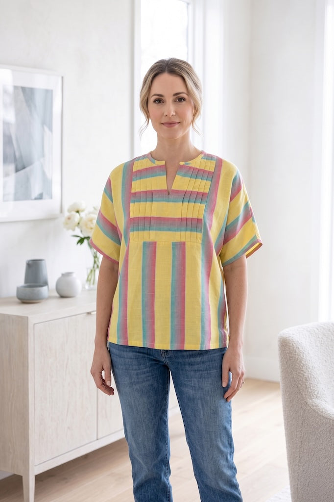 Vintage Summer Yellow Striped Tunic-ThisBlueBird