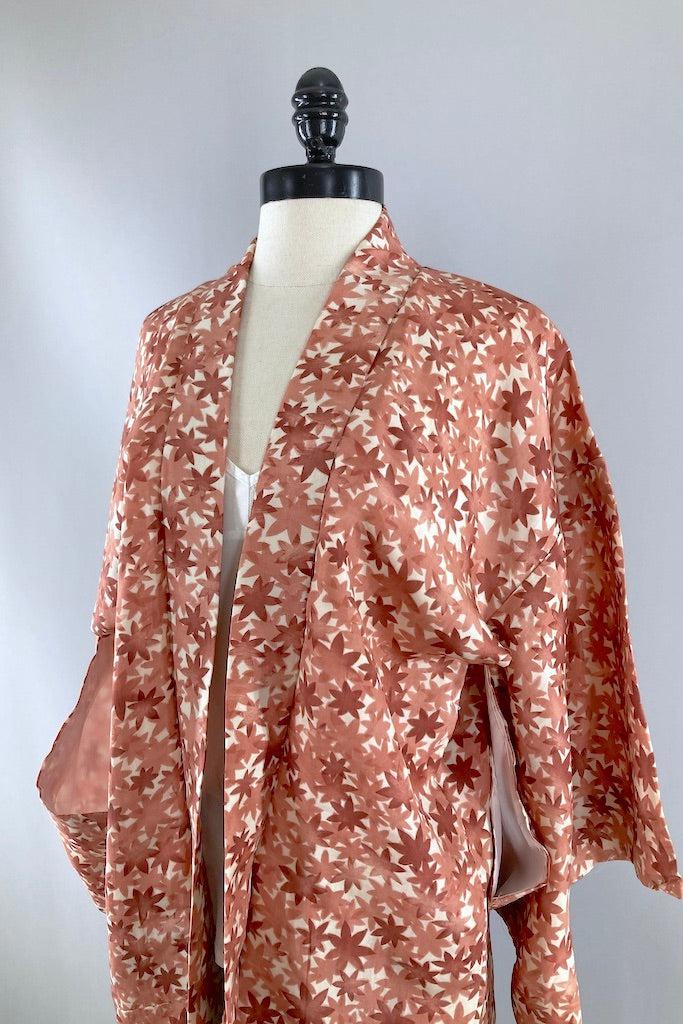 Vintage Terra Cotta Leaves Kimono Cardigan-ThisBlueBird