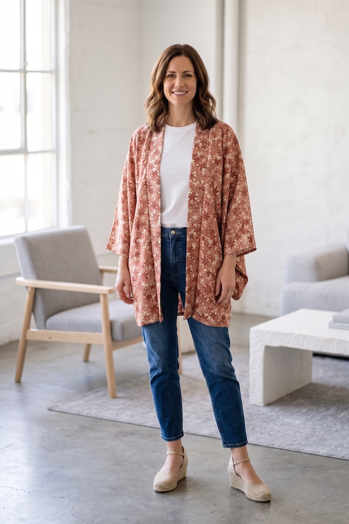 Vintage Terra Cotta Leaves Kimono Cardigan-ThisBlueBird