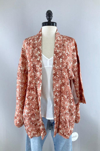 Vintage Terra Cotta Leaves Kimono Cardigan-ThisBlueBird