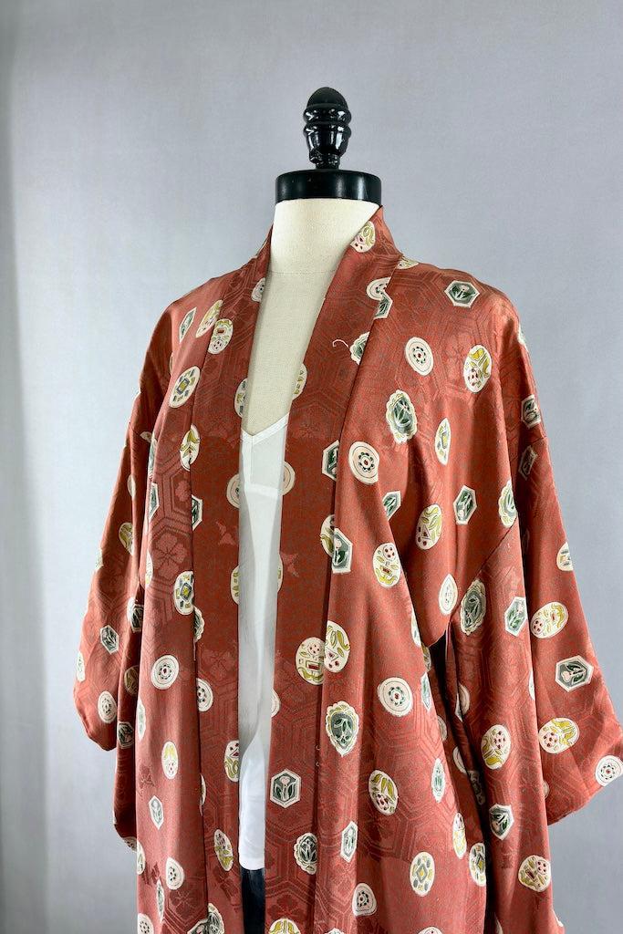 Vintage Terra Cotta Silk Kimono Cardigan-ThisBlueBird