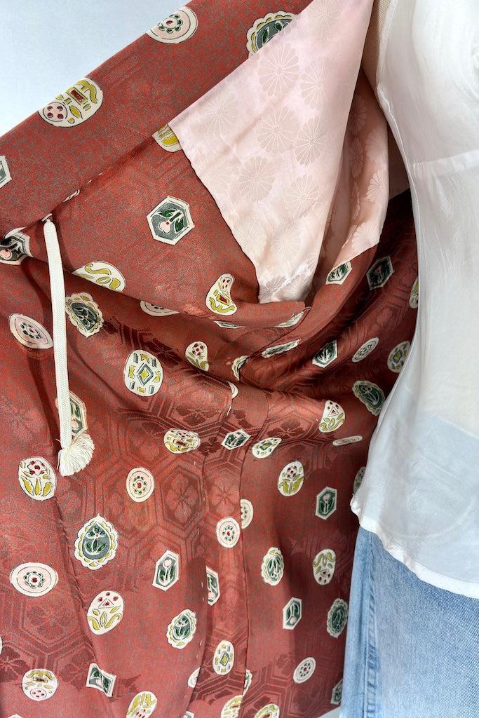 Vintage Terra Cotta Silk Kimono Cardigan-ThisBlueBird