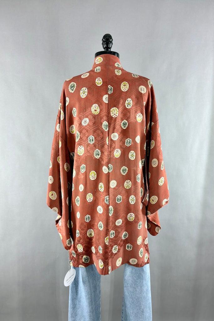 Vintage Terra Cotta Silk Kimono Cardigan-ThisBlueBird