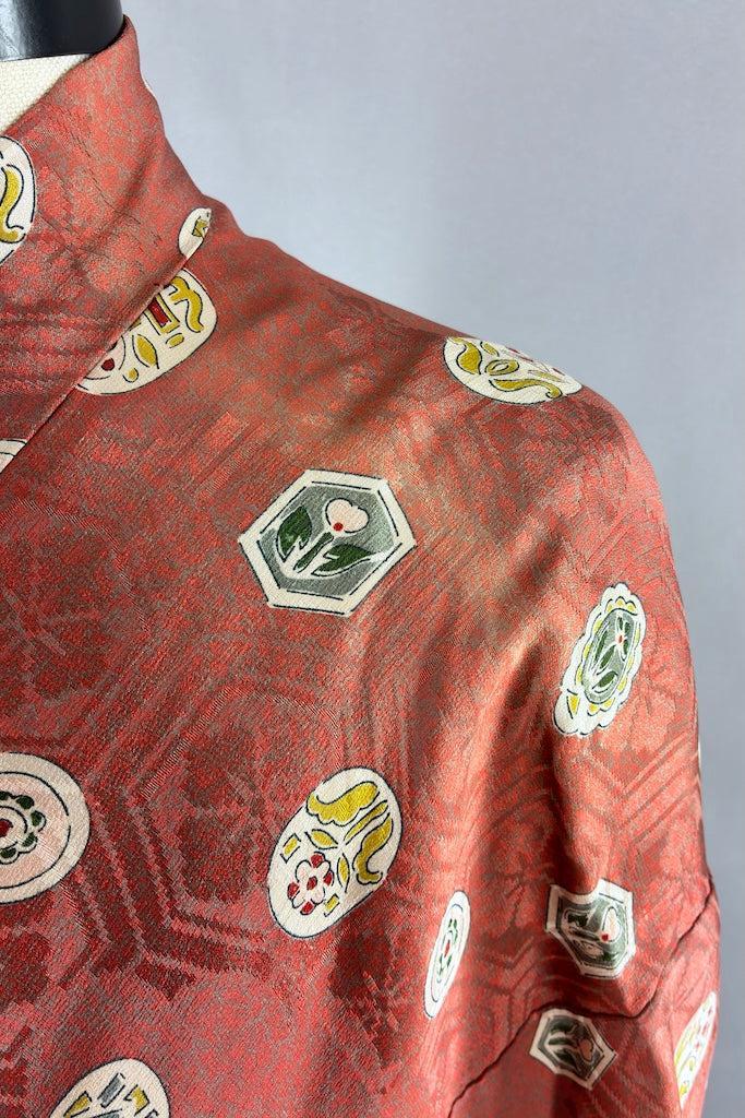 Vintage Terra Cotta Silk Kimono Cardigan-ThisBlueBird