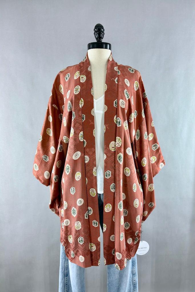Vintage Terra Cotta Silk Kimono Cardigan-ThisBlueBird