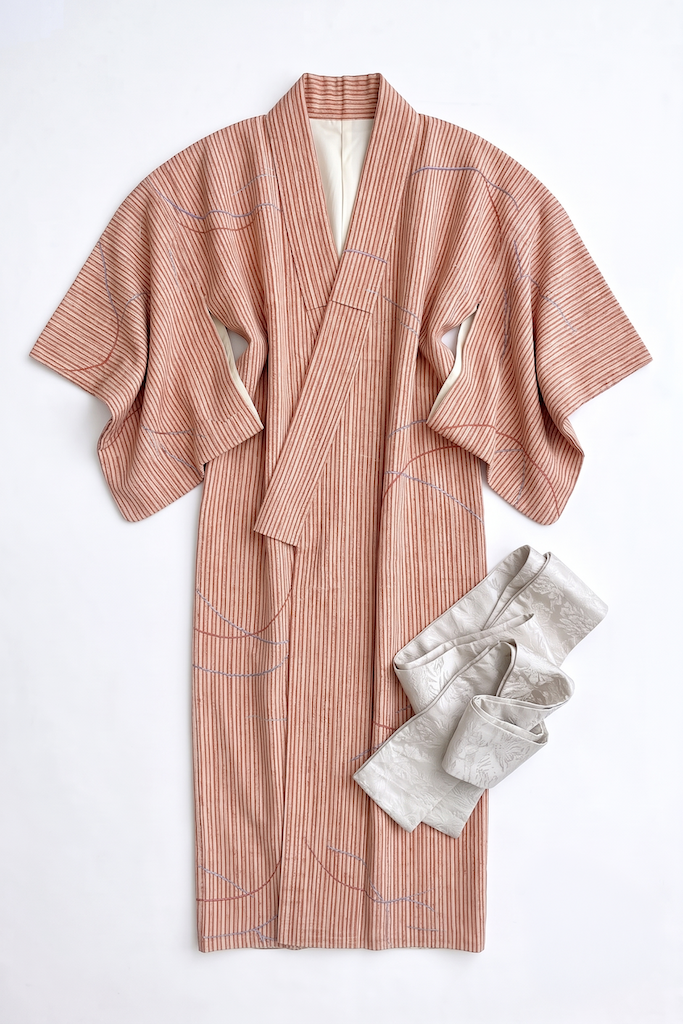 Vintage Terra Cotta Stripes Kimono Robe-ThisBlueBird