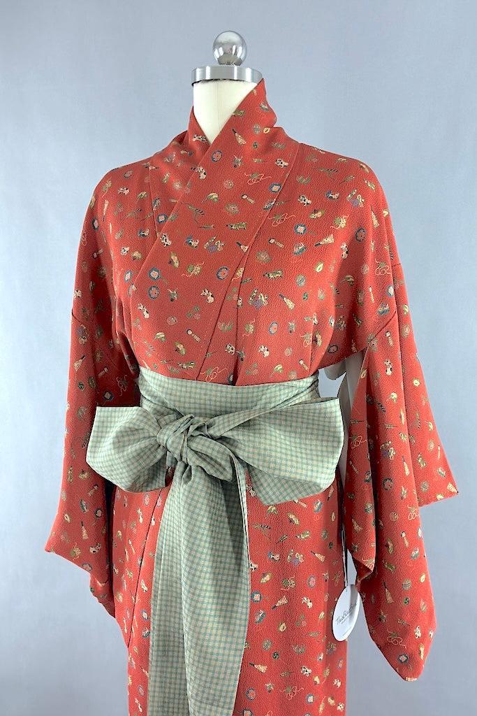 Vintage Terra Cotta Toys Silk Kimono-ThisBlueBird