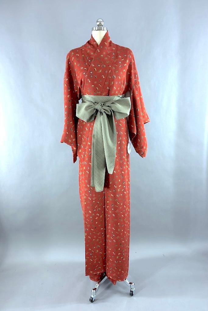 Vintage Terra Cotta Toys Silk Kimono-ThisBlueBird