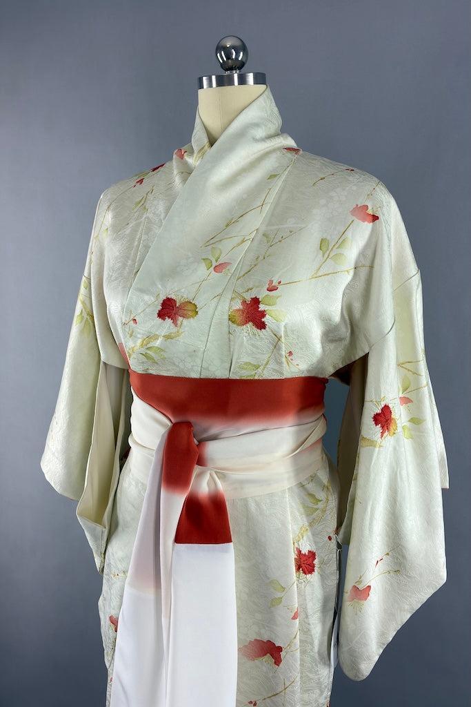 Vintage Terra Cotta Watercolor Floral Silk Kimono-ThisBlueBird