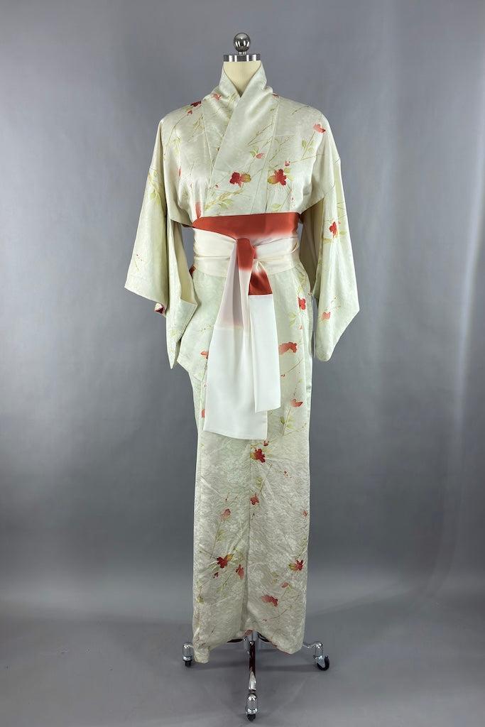 Vintage Terra Cotta Watercolor Floral Silk Kimono-ThisBlueBird